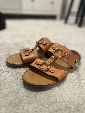 Leather Tan Slip-On Women’s Sandals